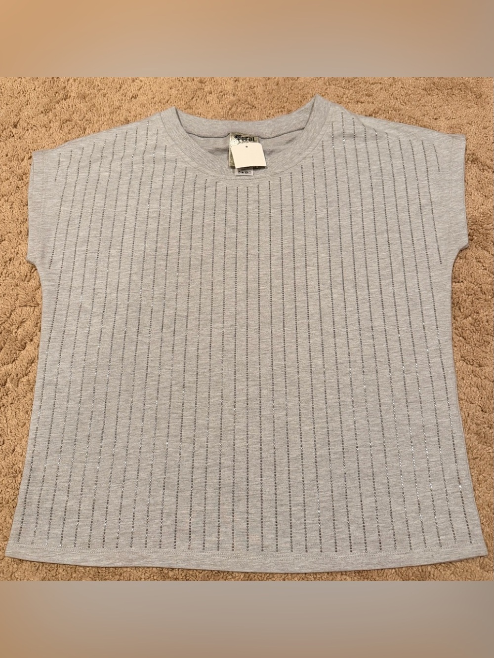 Vocal Light Gray Studded Stripes Crewneck Top NWT